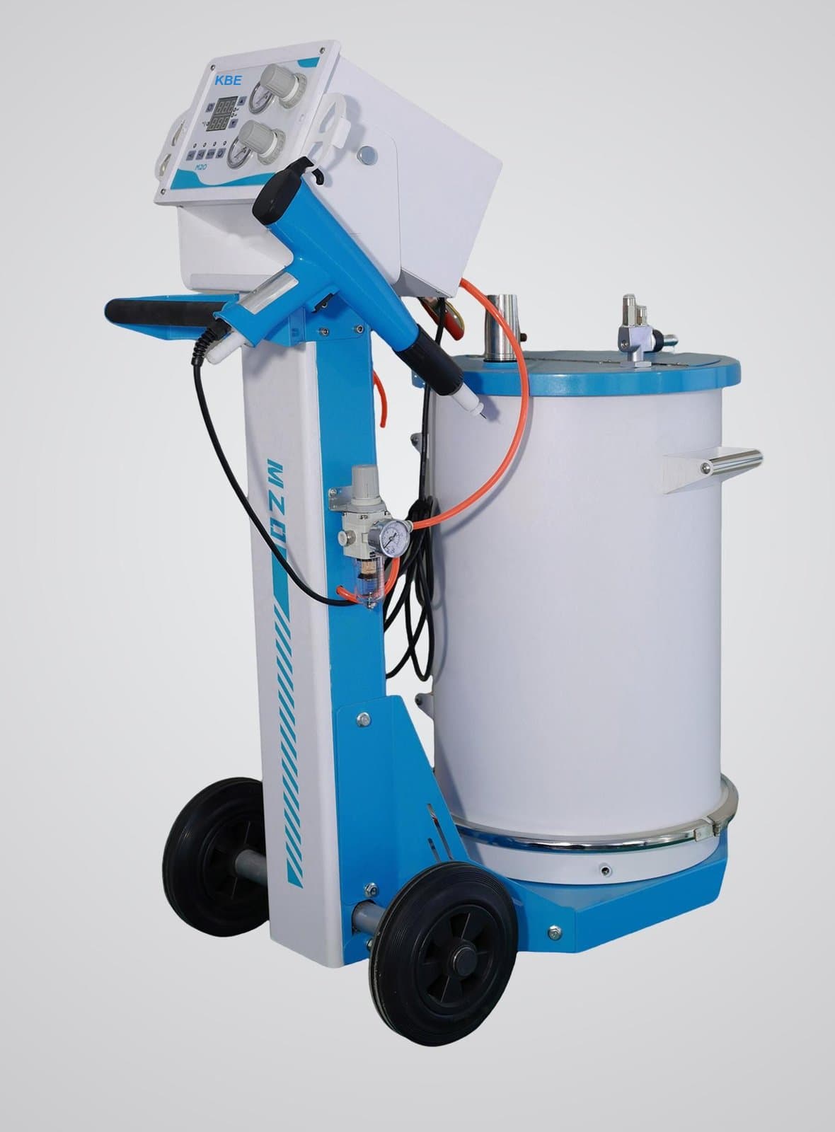 KBE-M20 powder coating machine on trolley with powder hopper