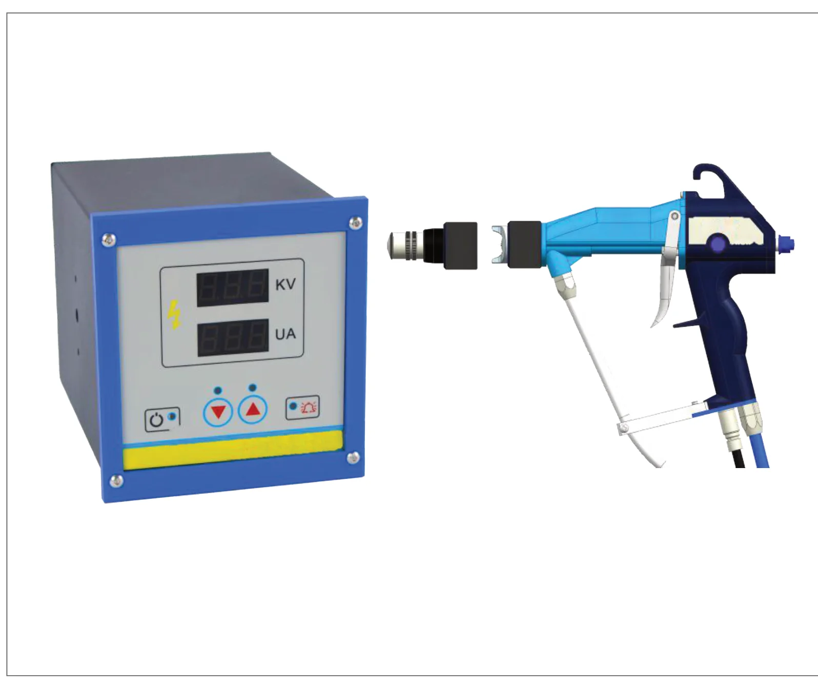 Portable electrostatic liquid spray gun with controller