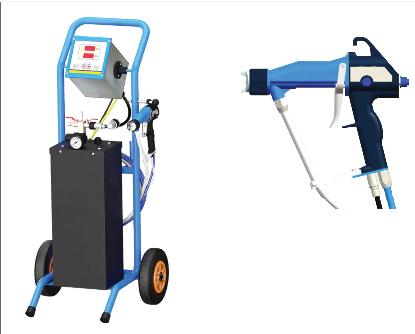 Water-based electrostatic spray gun with diaphragm pump trolley