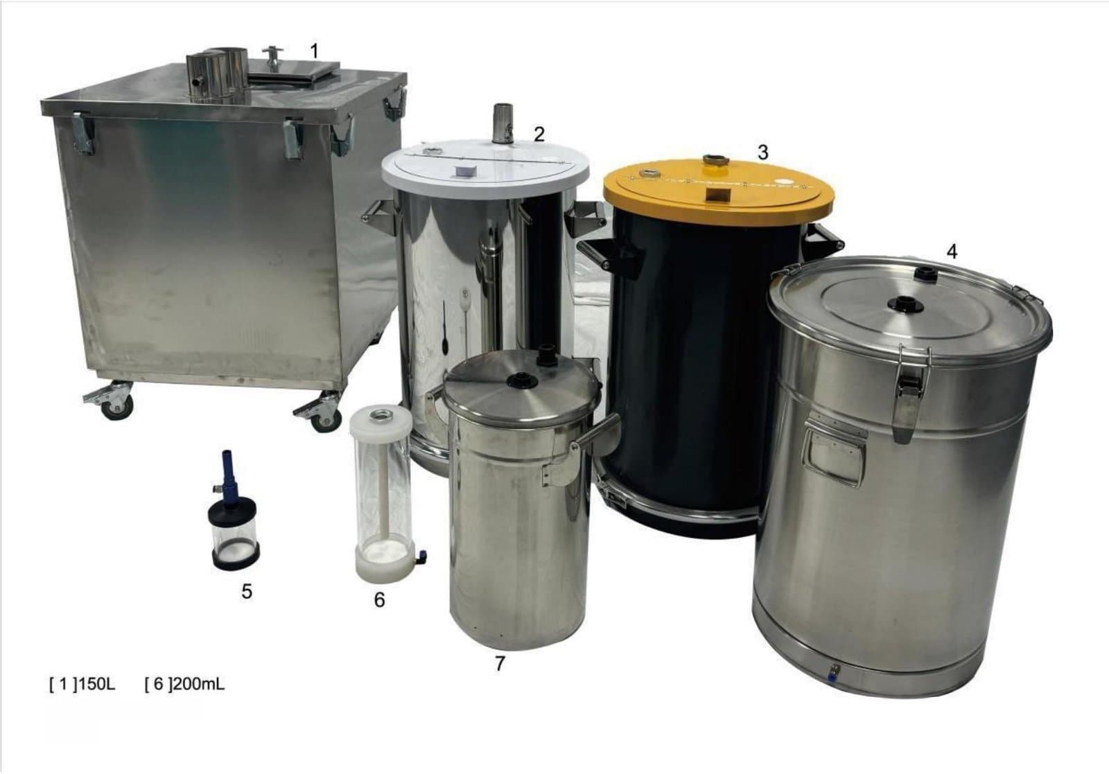 Powder buckets and containers, 200 mL to 150 L